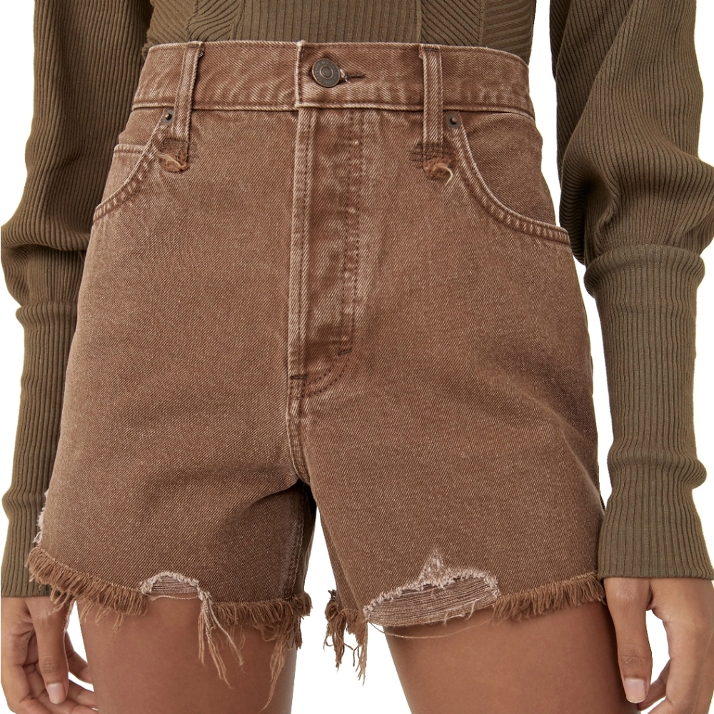 We The Free Makai Distressed Cutoff Shorts Womens Size 26 Brown Washed Chocolate
